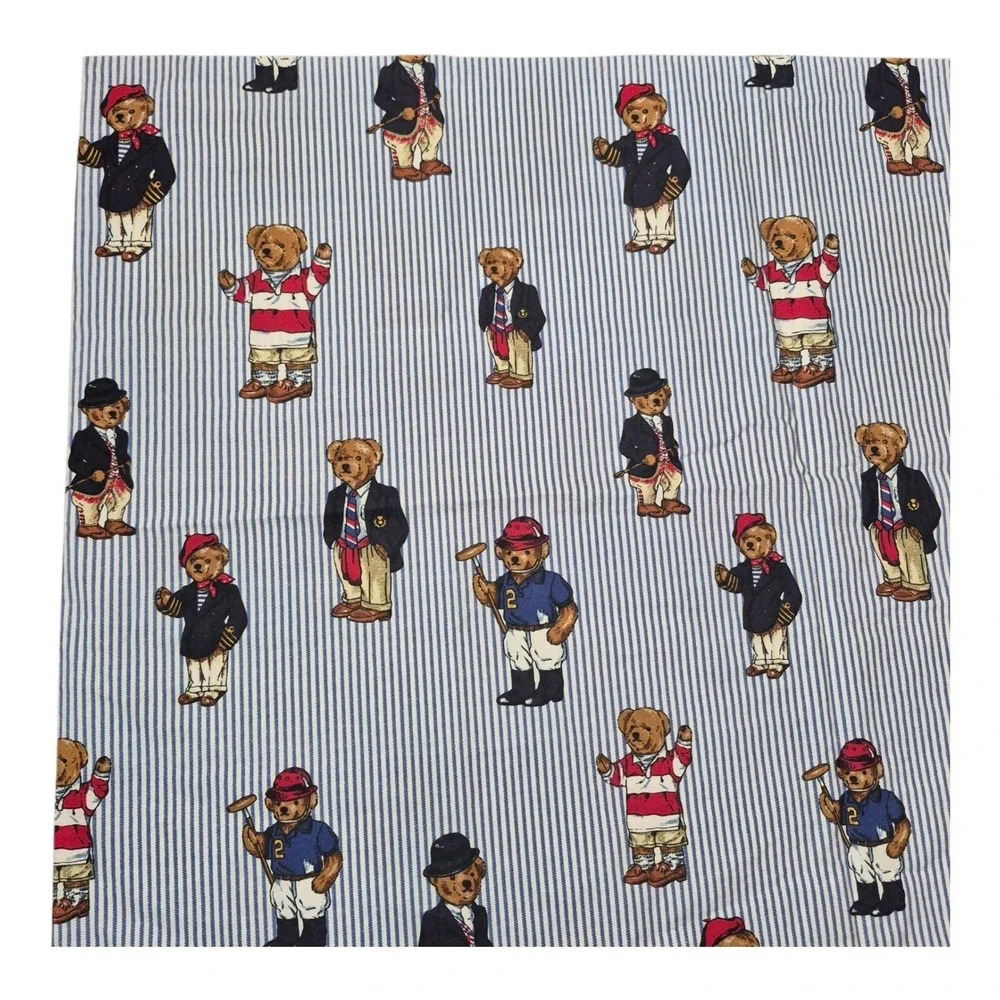 Lauren Ralph Lauren Polo Bear Full Sheet Set 4 Pc Blue Stripe Y2K Preppy Cotton